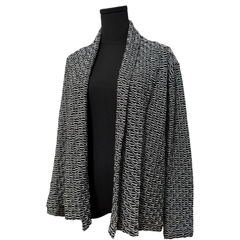 KLOK Denmark Cardigan Long Sleeve Open Front Sweater Textured Black White Medium